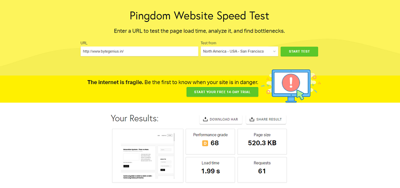 Pingdom WordPress Website Speed Test